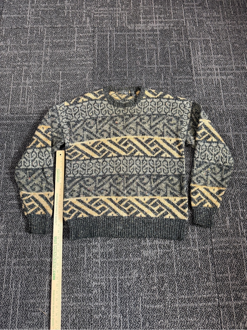 Peter England Vintage 90s Wool Blend Sweater Gray and Tan Geometric Pattern L